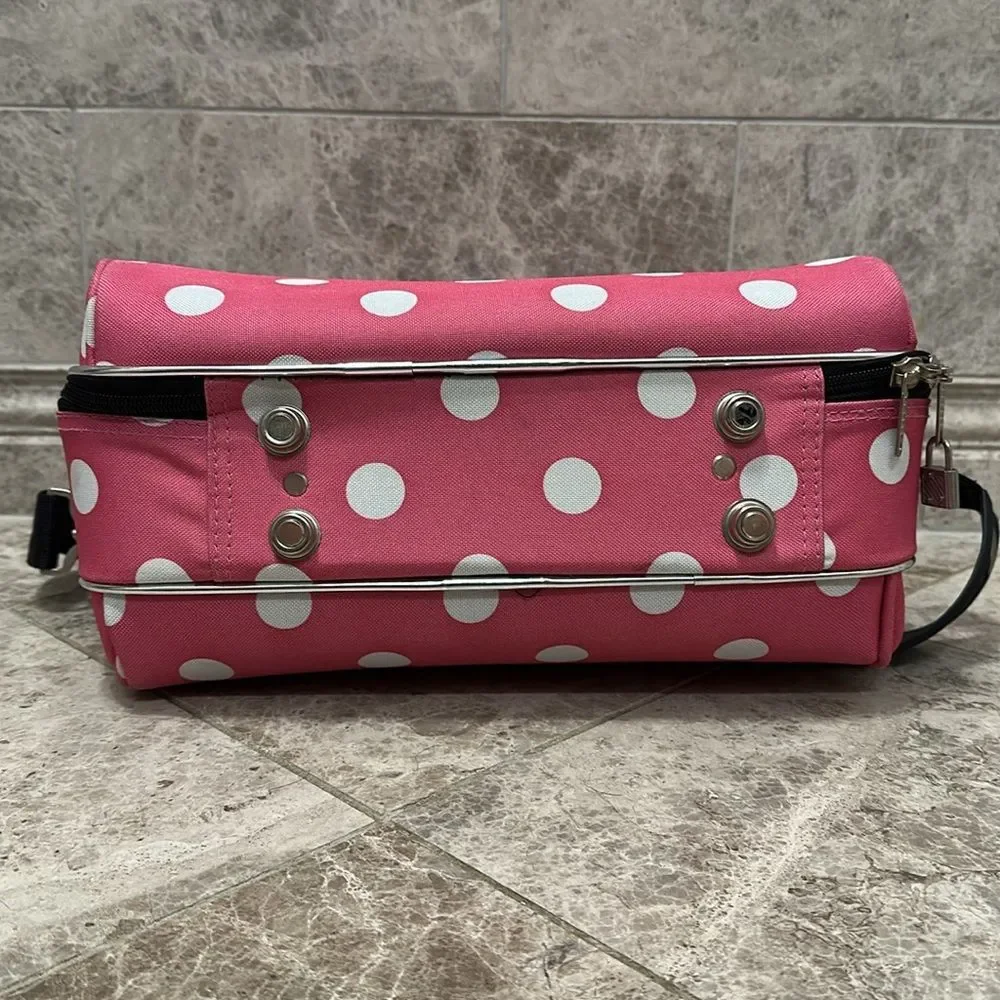 Rockland Luca Vergani Cosmetic Case NEW Pink Polka Dots Large Size